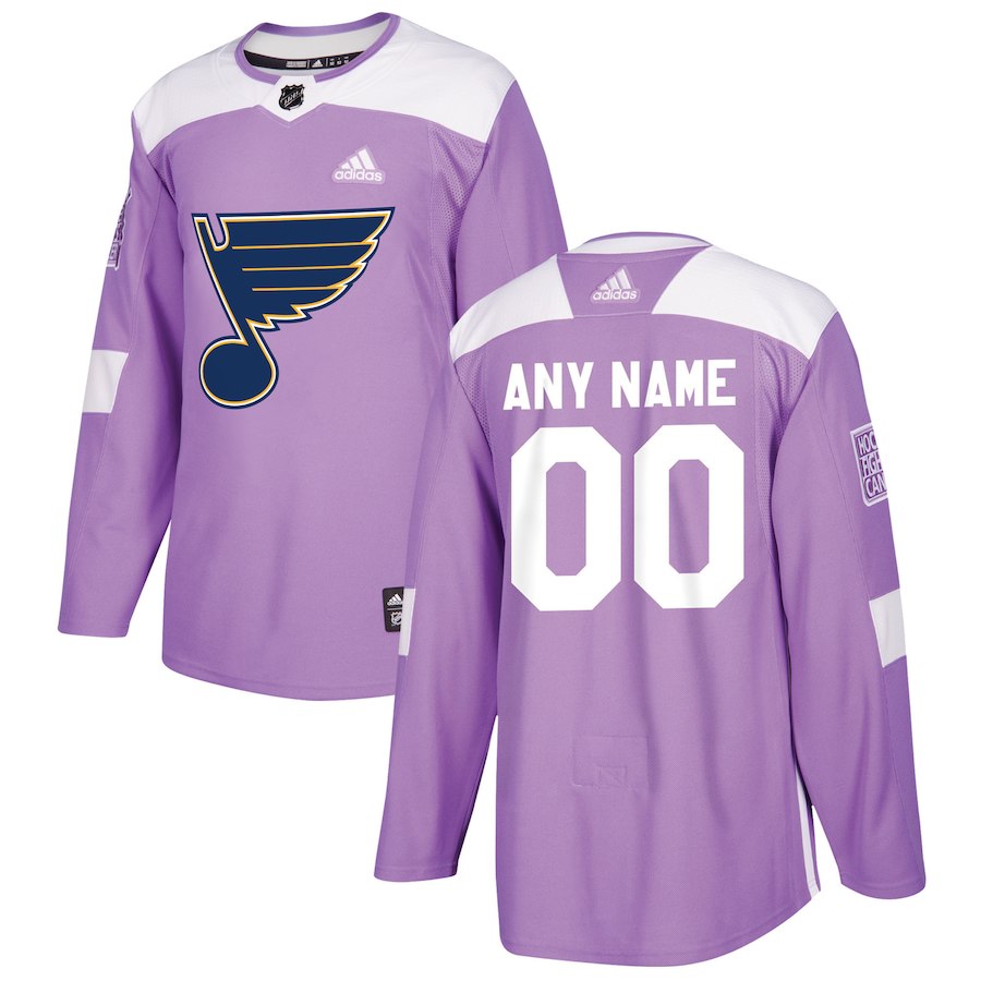 Men NHL adidas St. Louis Blues Purple 2018 Hockey Fights Cancer Custom Practice Jersey